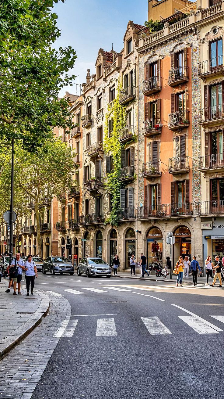 A corner of the Eixample with its chamfered buildings and a zebra crossing